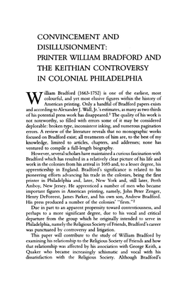 Printer William Bradford and the Keithian Controversy in Colonial Philadelphia