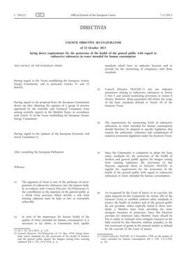 Council Directive 2013/51/Euratom of 22 October 2013 – Laying Down Requirements