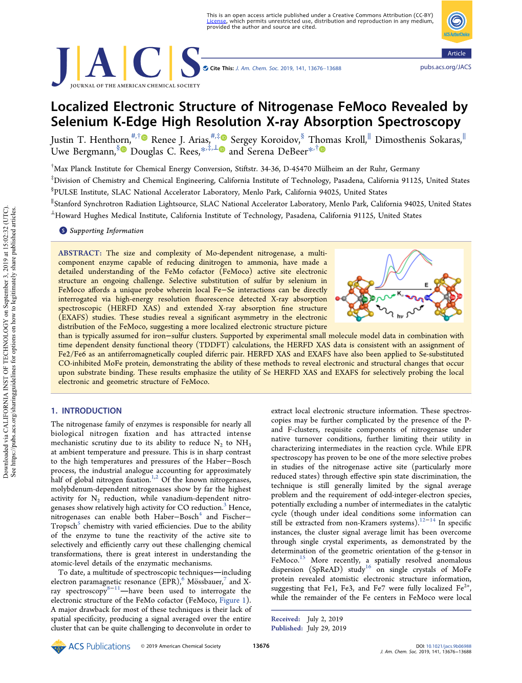 Localized Electronic Structure of Nitrogenase Femoco Revealed by Selenium K‑Edge High Resolution X‑Ray Absorption Spectroscopy # † # ‡ § ∥ ∥ Justin T