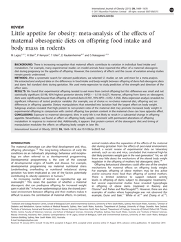 Little Appetite for Obesity: Meta-Analysis of the Effects of Maternal Obesogenic Diets on Offspring Food Intake and Body Mass in Rodents