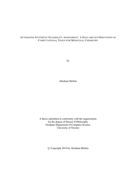By Abraham Heifets a Thesis Submitted in Conformity with the Requirements