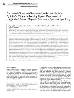 S Efficacy in Treating Bipolar Depression: a Longitudinal Proton Magnetic Resonance Spectroscopy Study