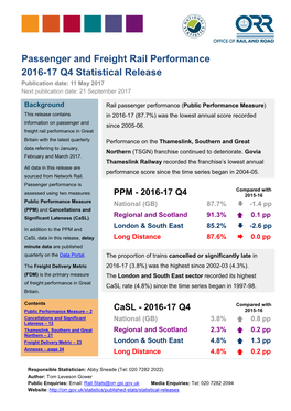 Passenger and Freight Rail Performance 2016-17 Q4