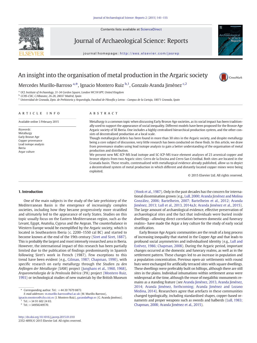 An Insight Into the Organisation of Metal Production in the Argaric Society