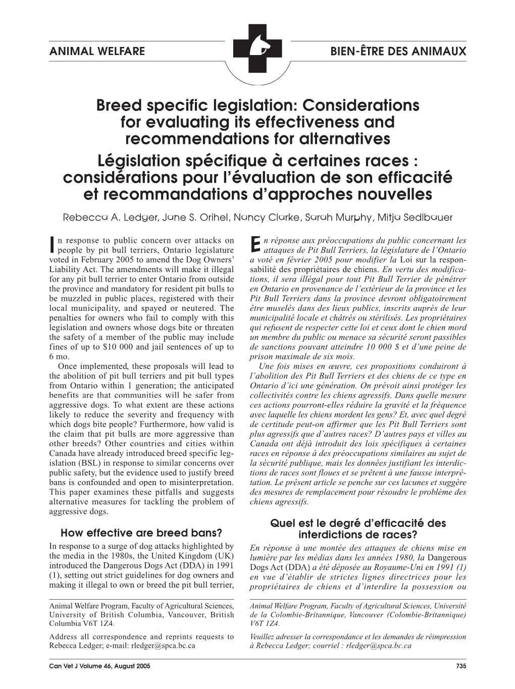 Breed Specific Legislation: Considerations for Evaluating Its