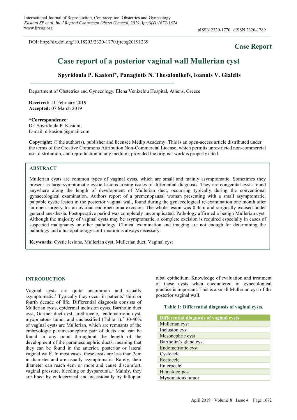 Case Report of a Posterior Vaginal Wall Mullerian Cyst