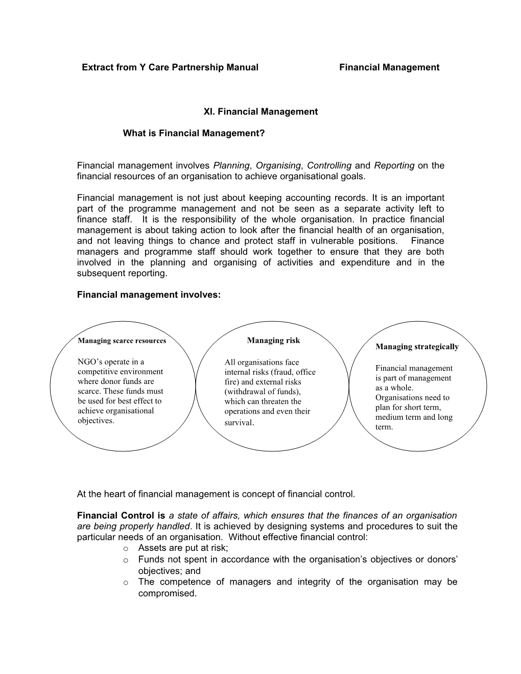 Extract from Y Care Partnership Manual Financial Management