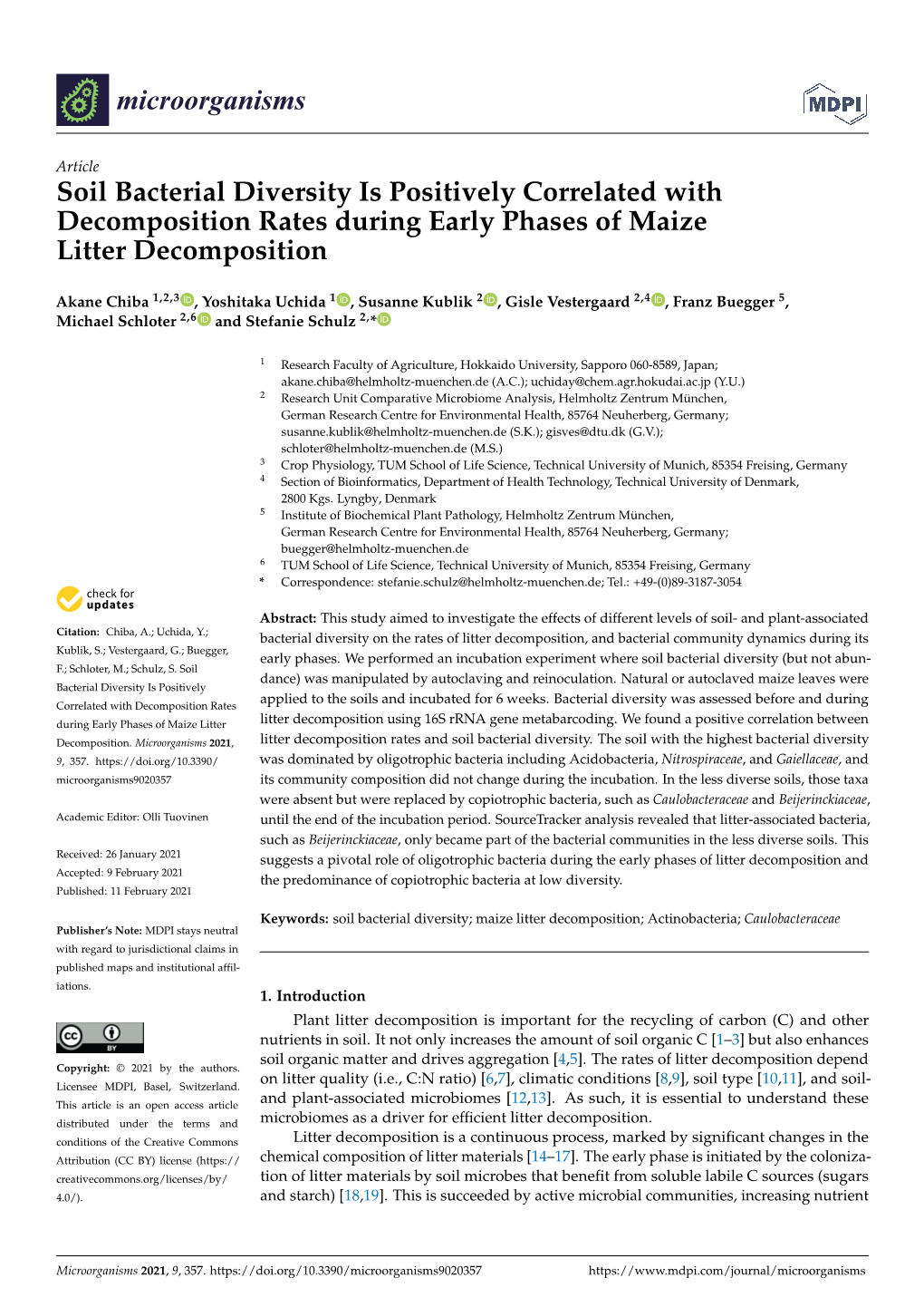 Soil Bacterial Diversity Is Positively Correlated with Decomposition Rates During Early Phases of Maize Litter Decomposition