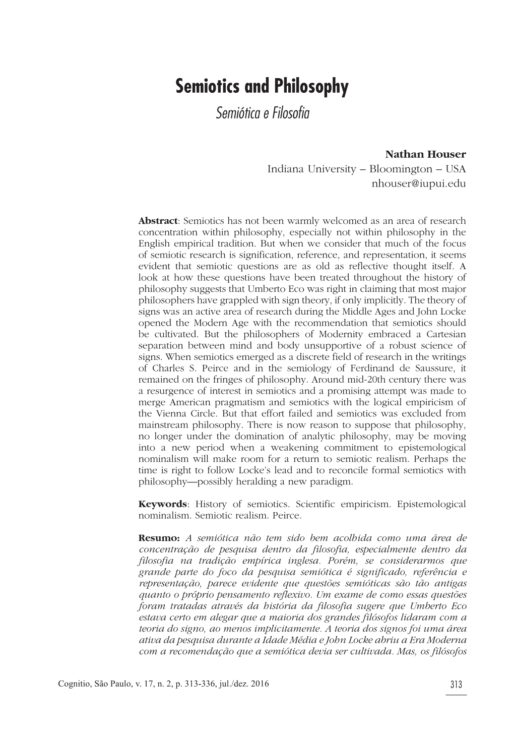 Semiotics and Philosophy Semiótica E Filosofia