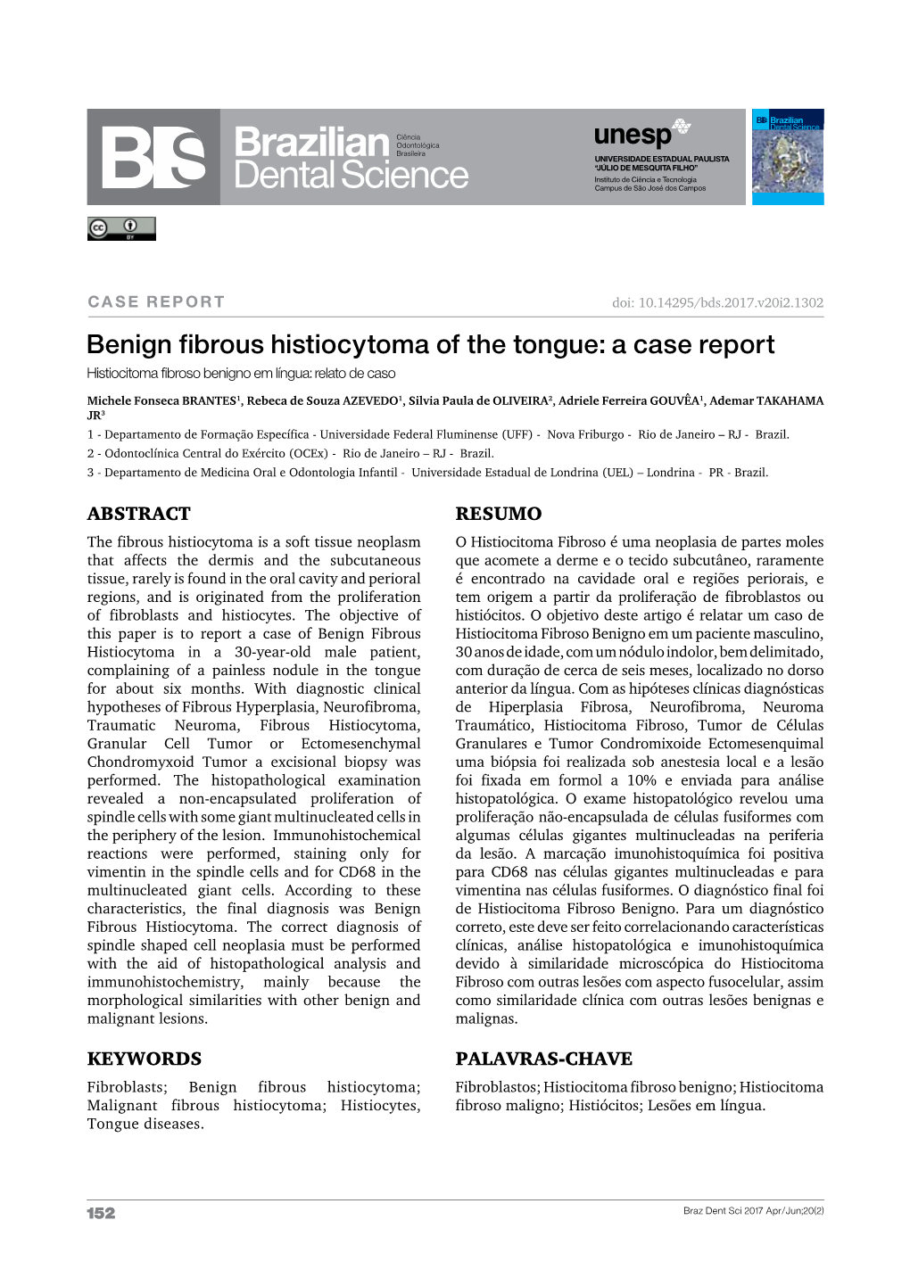 Benign Fibrous Histiocytoma of the Tongue