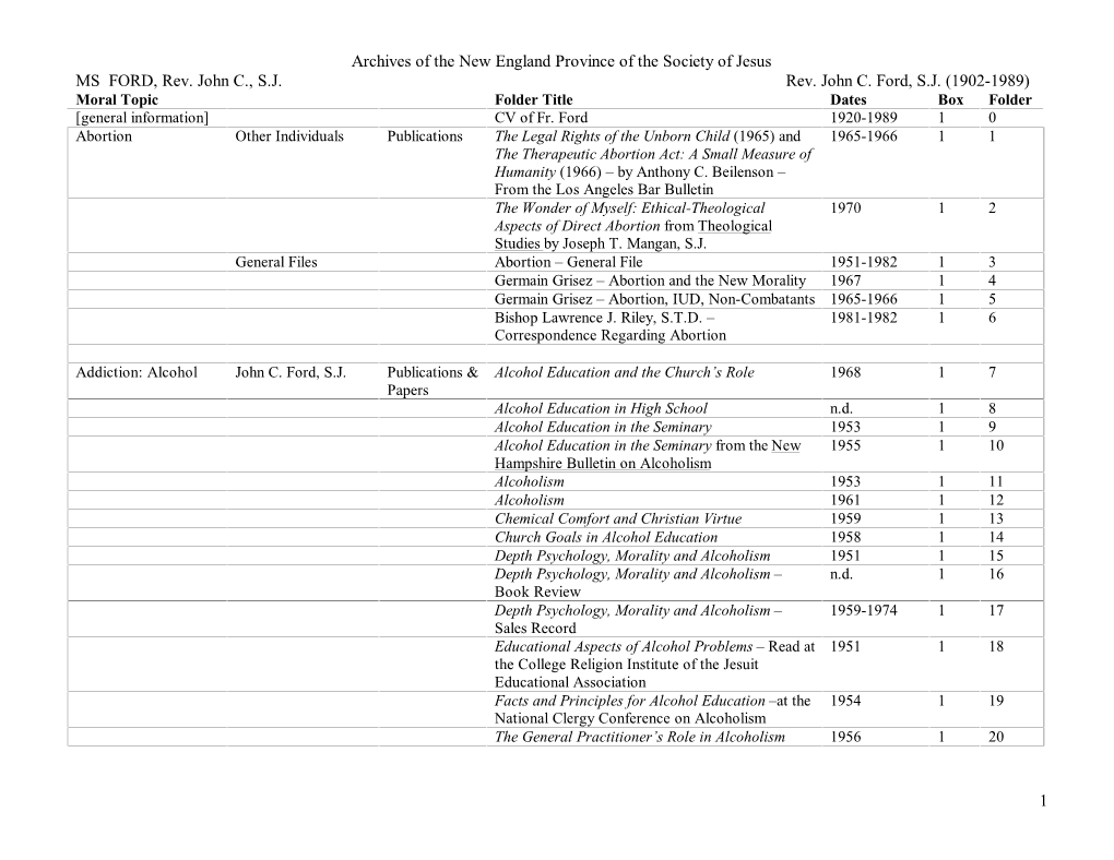 Archives of the New England Province of the Society of Jesus MS FORD, Rev