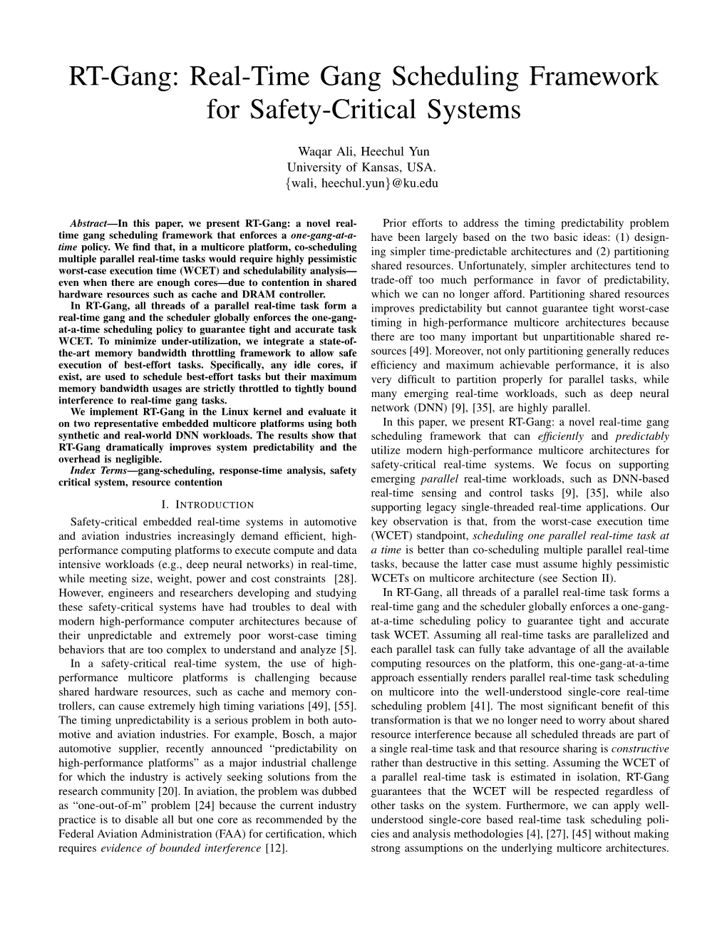 RT-Gang: Real-Time Gang Scheduling Framework for Safety-Critical Systems