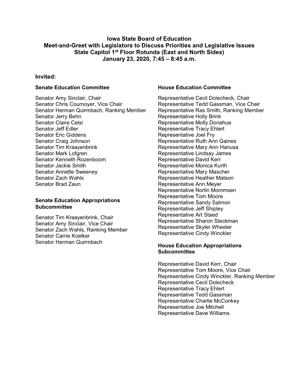 2020-01-23 State Board Invited Legislators