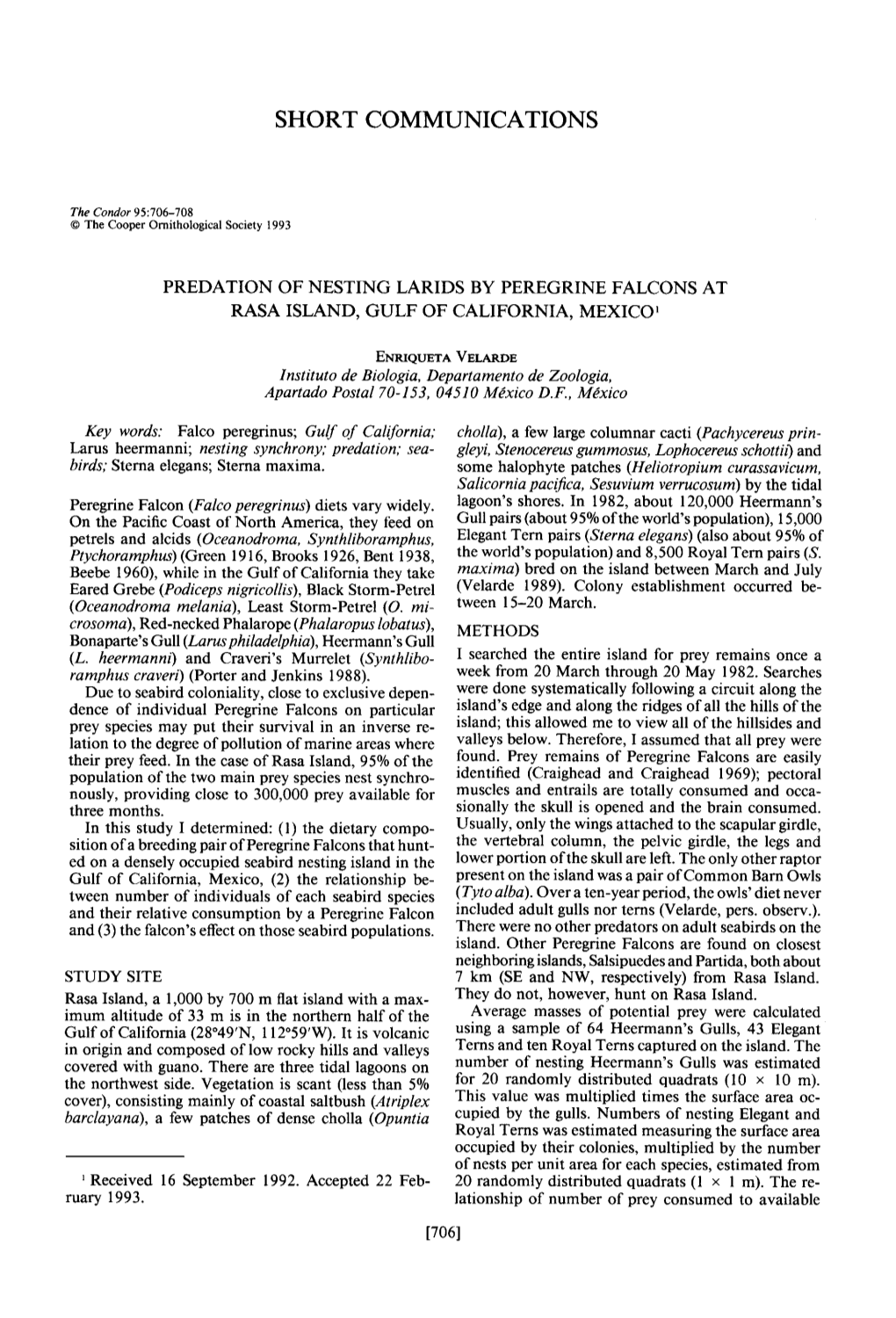 Predation of Nesting Larids by Peregrine Falcons at Rasa Island, Gulf of California, Mexico ’