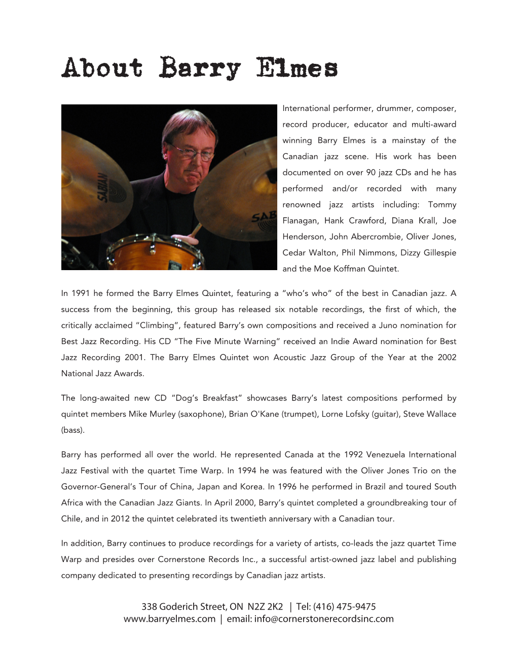 Bio: Barry Elmes Quintet