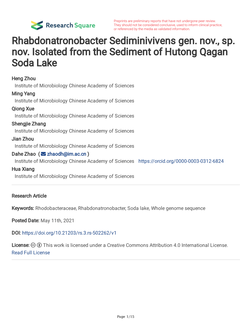 Rhabdonatronobacter Sediminivivens Gen. Nov., Sp. Nov. Isolated from the Sediment of Hutong Qagan Soda Lake
