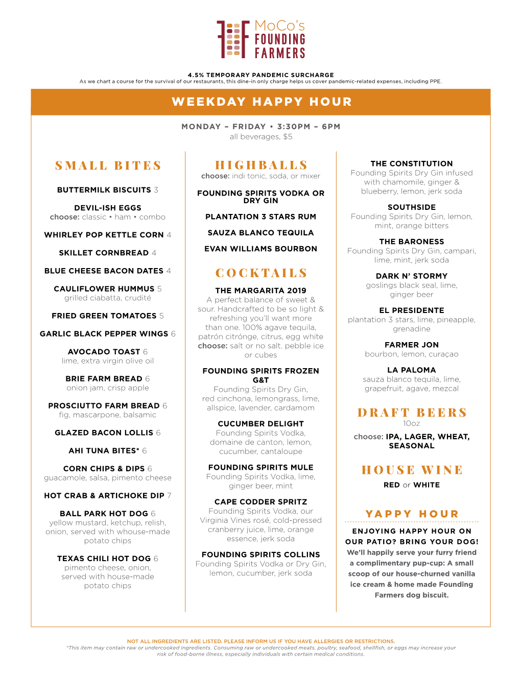 Weekday Happy Hour Small Bites Highballs Cocktails Draft Beers House Wine