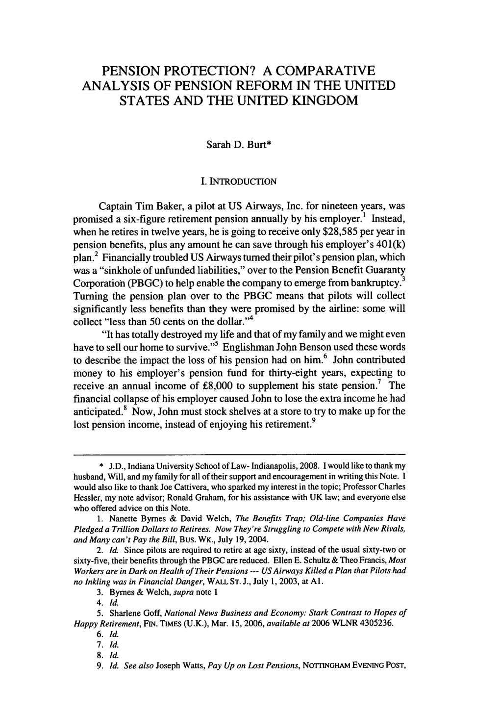 A Comparative Analysis of Pension Reform in the United States and the United Kingdom