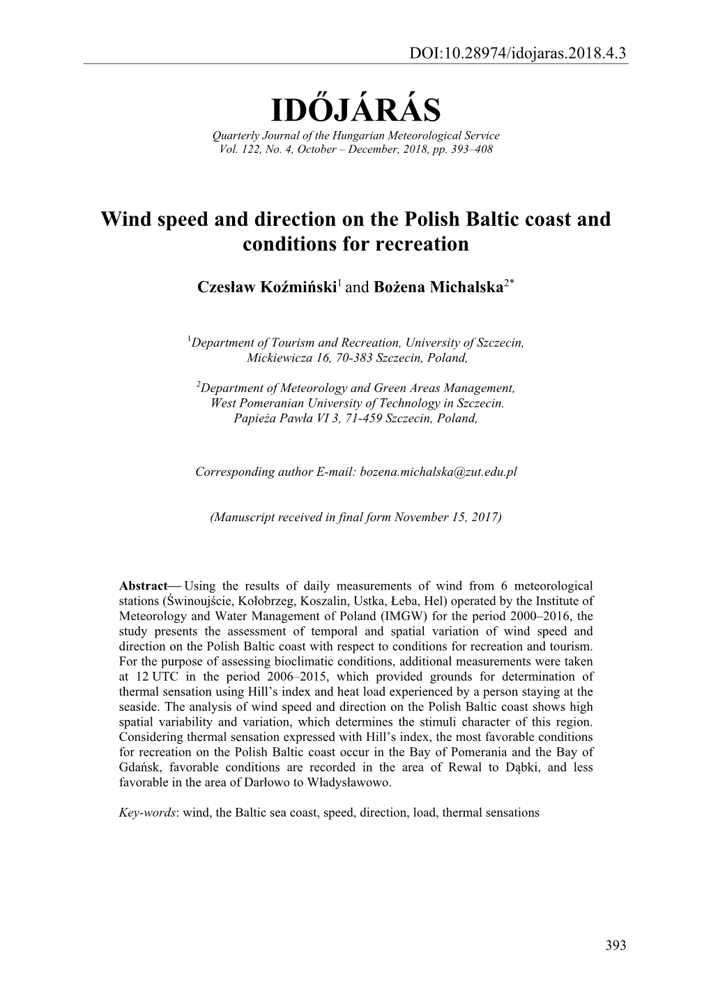 IDŐJÁRÁS Quarterly Journal of the Hungarian Meteorological Service Vol