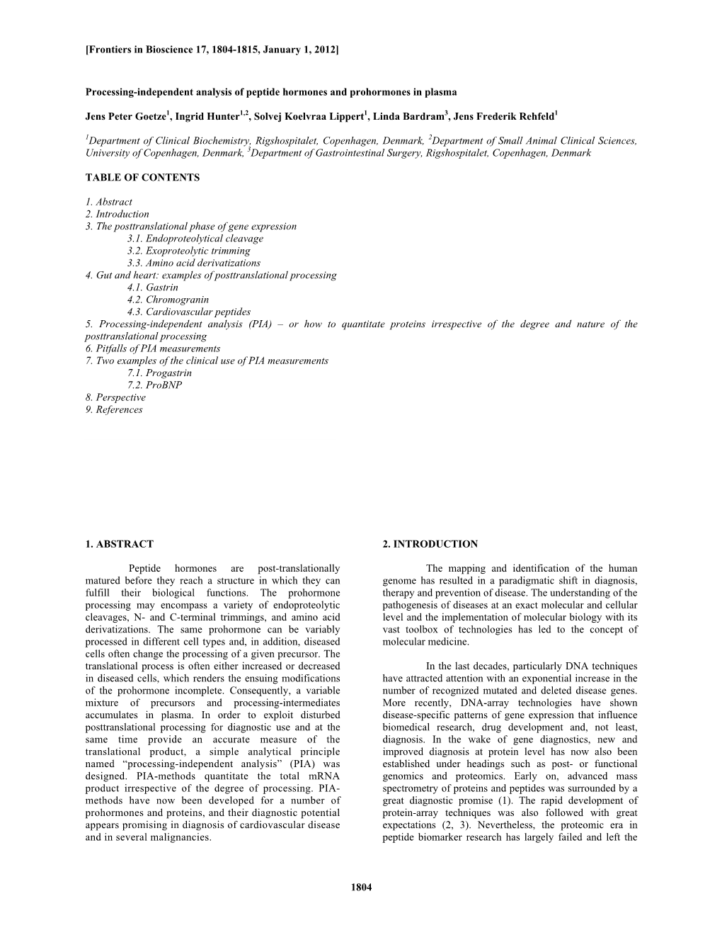 1804 Processing-Independent Analysis of Peptide Hormones And