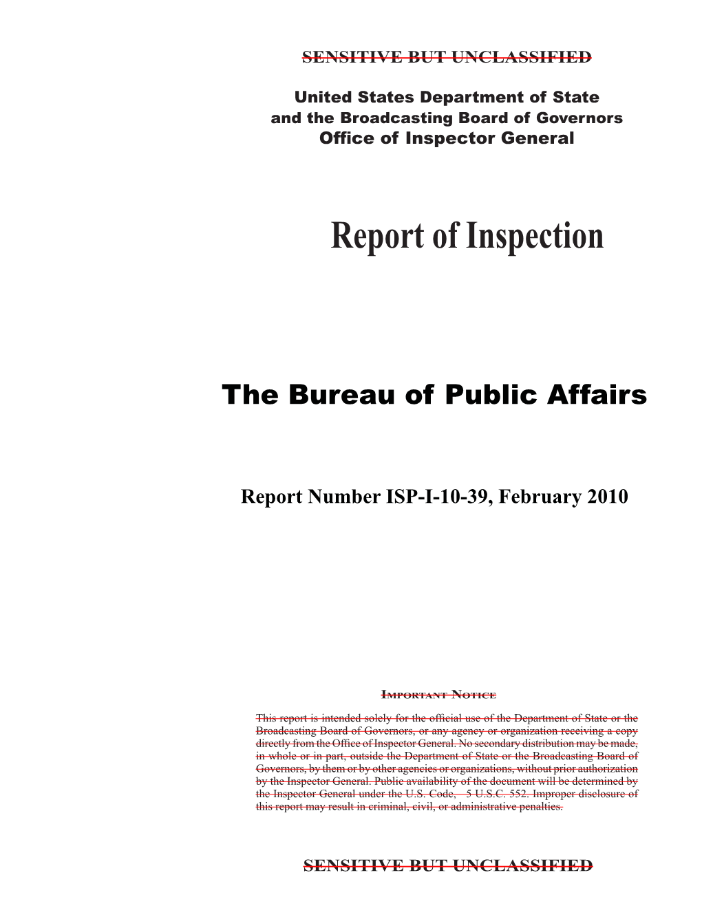 Report of Inspection: the Bureau of Public Affairs