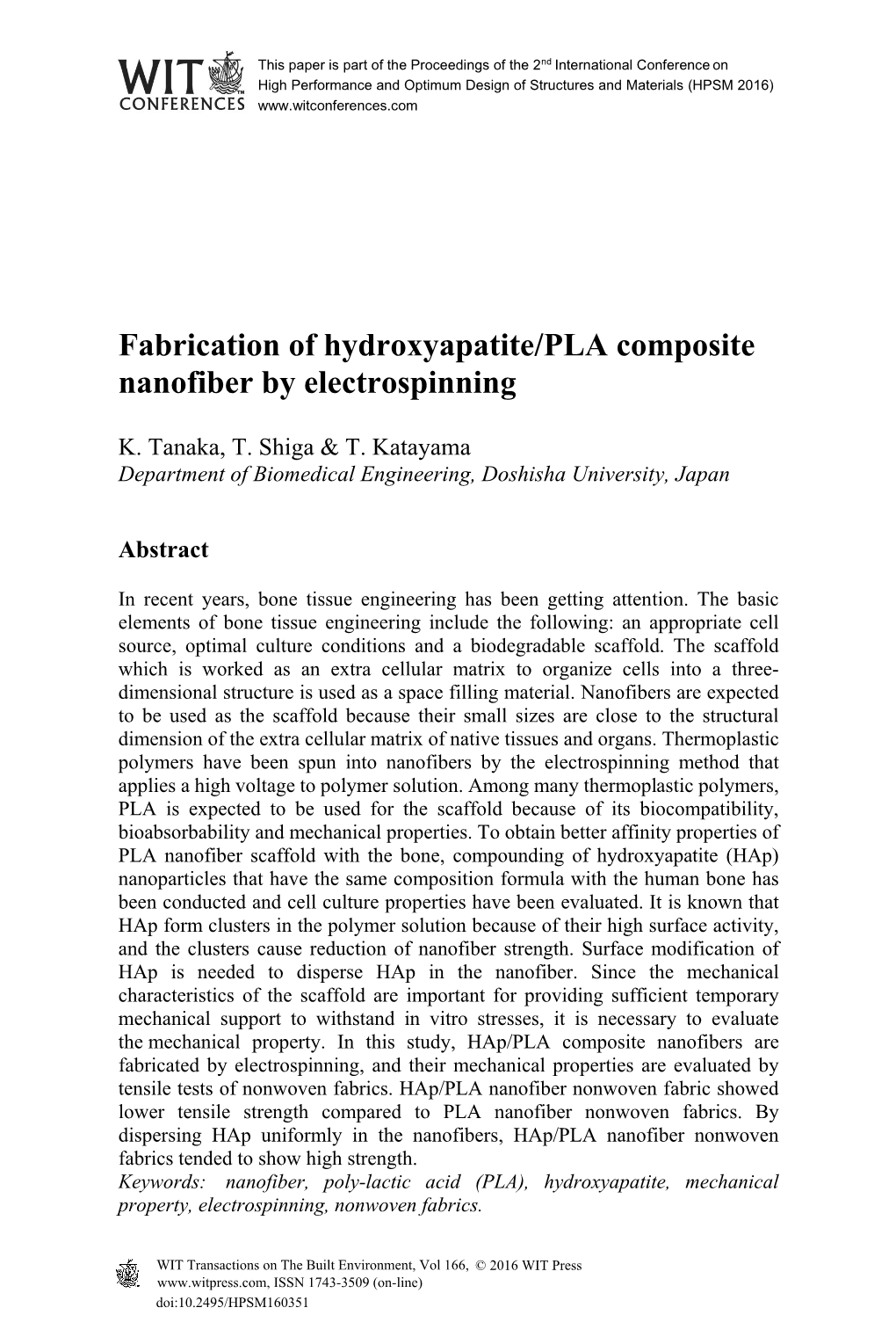 Fabrication of Hydroxyapatite/PLA Composite Nanofiber by Electrospinning