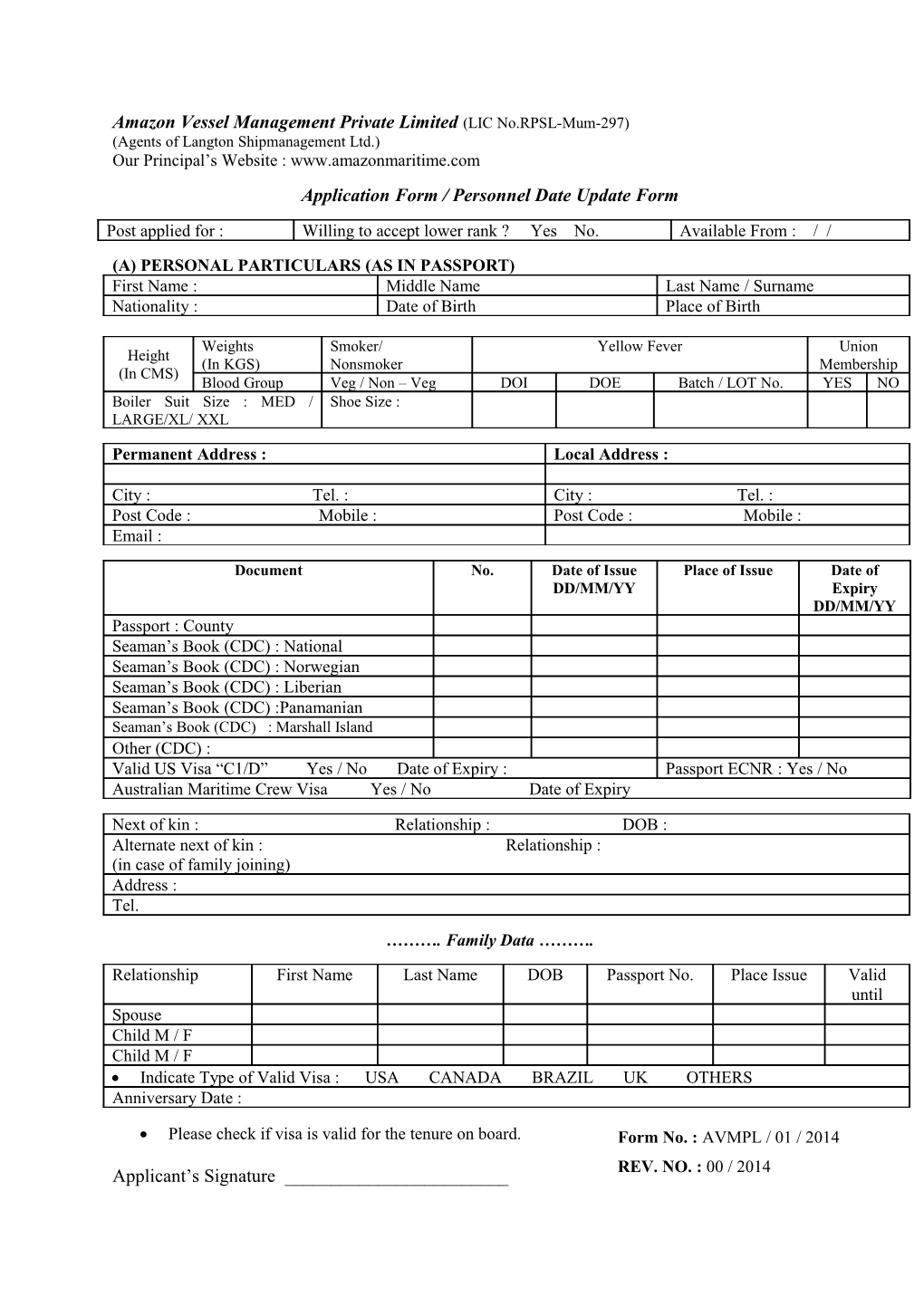 Amazon Vessel Management Private Limited (LIC No.RPSL-Mum-297)