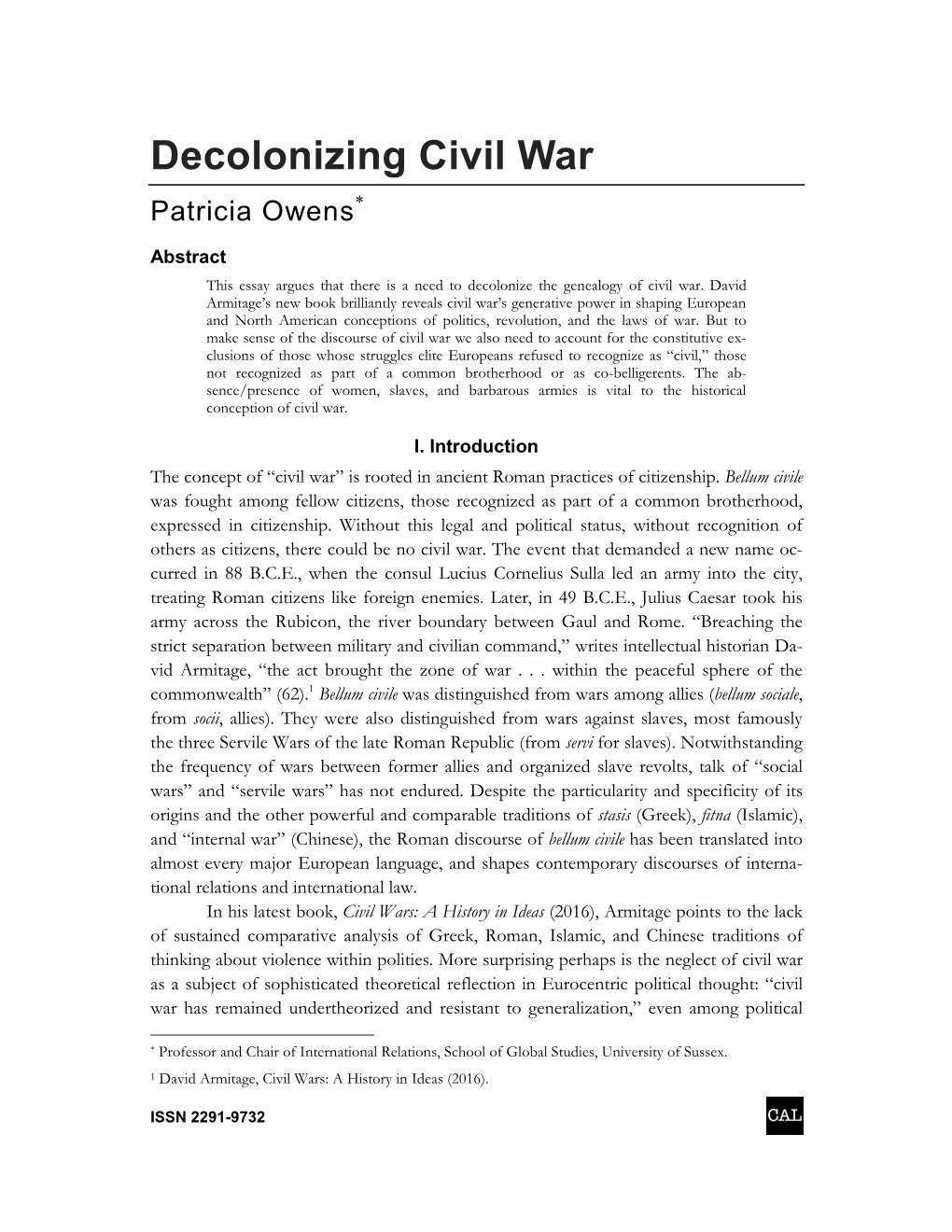 Decolonizing Civil War Patricia Owens*