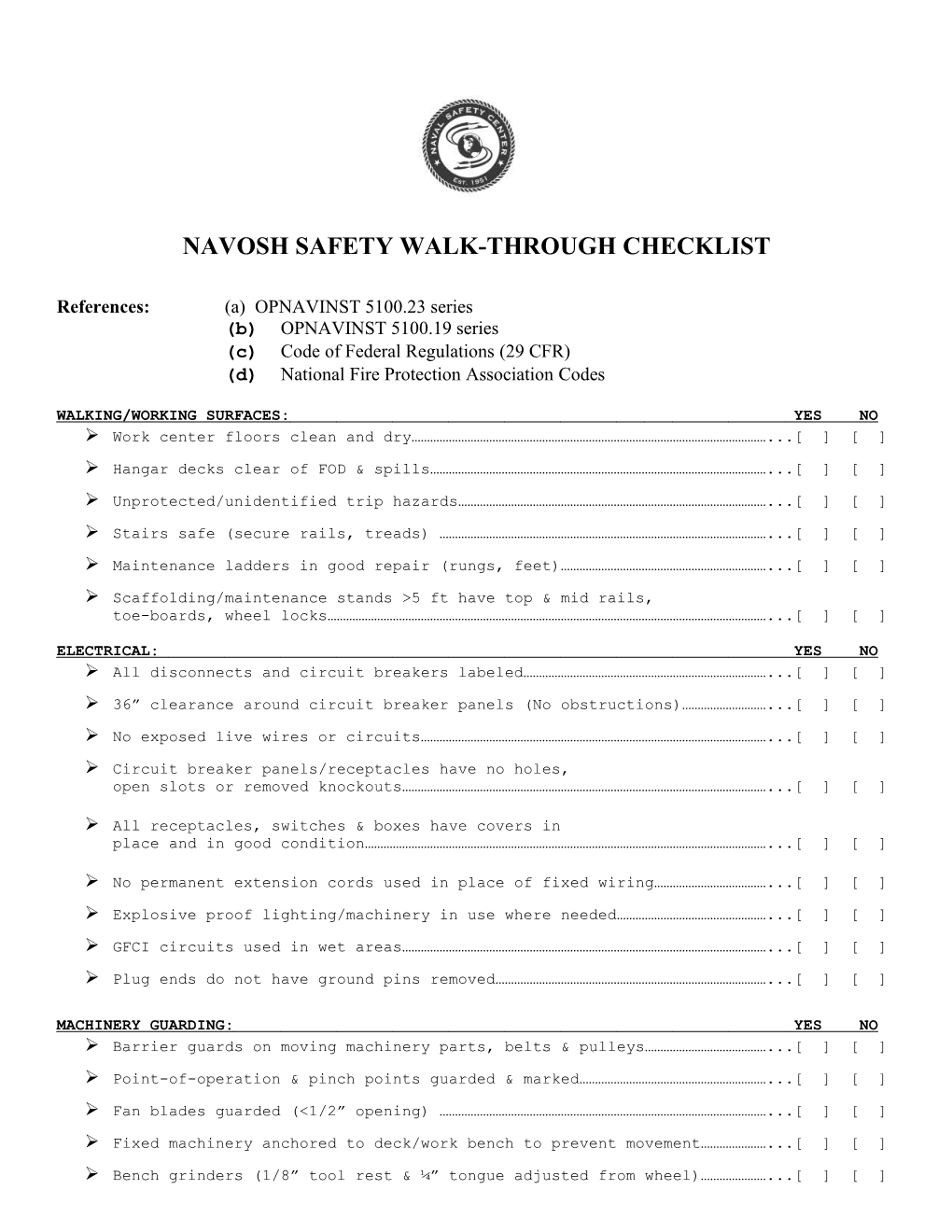 NAVOSH Safety Walk-Through Checklist