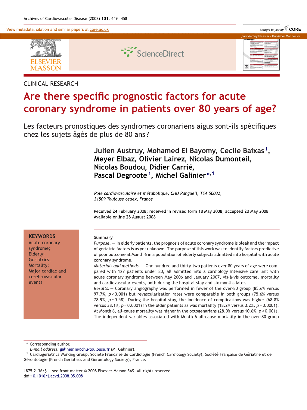 Are There Specific Prognostic Factors for Acute Coronary Syndrome In