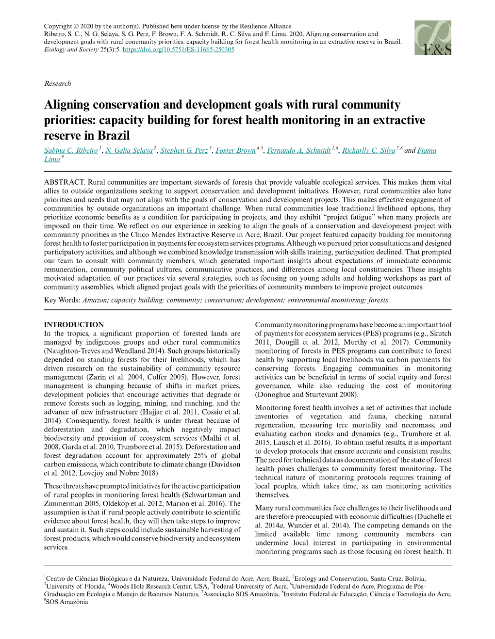 Capacity Building for Forest Health Monitoring in an Extractive Reserve in Brazil