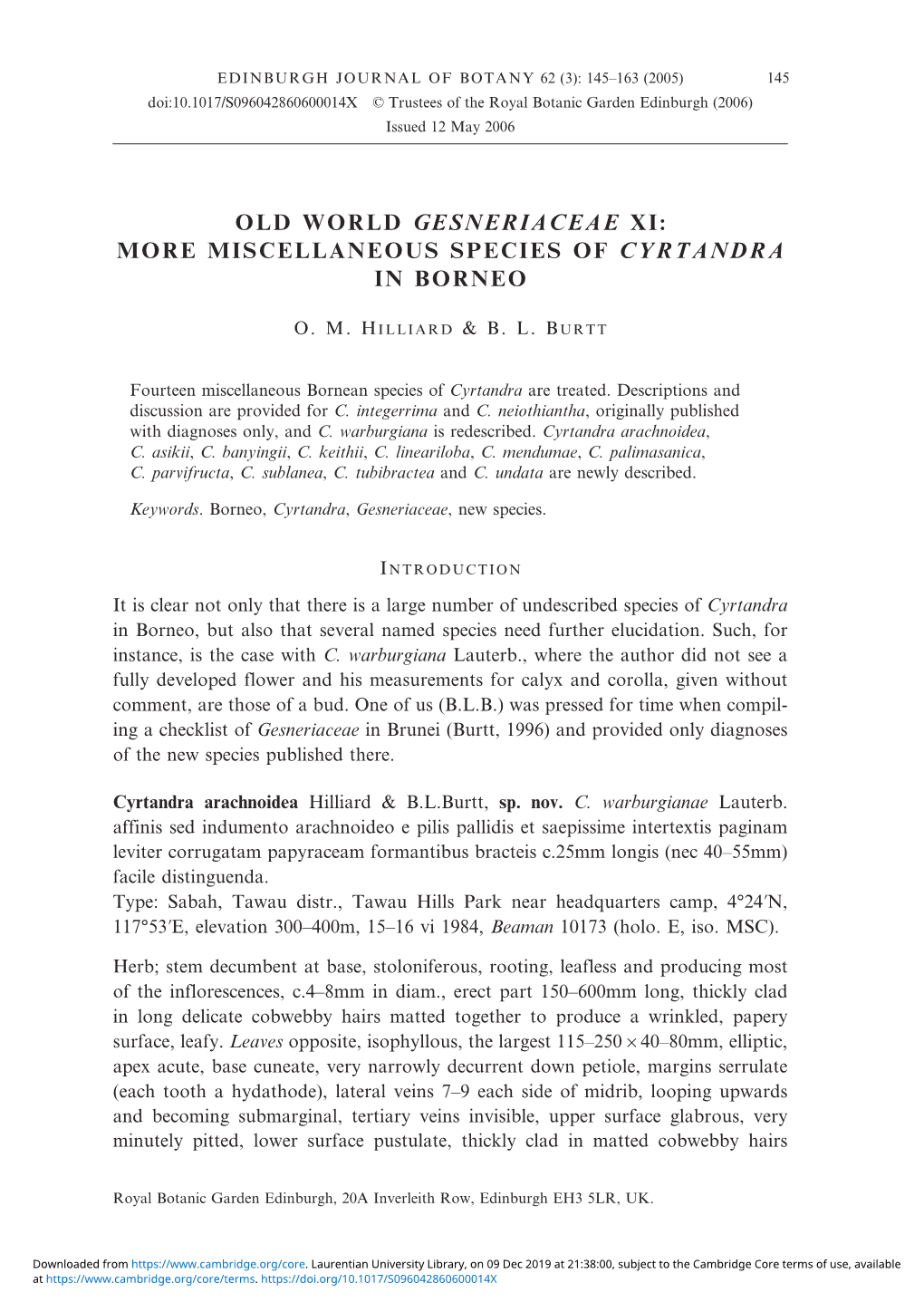 Miscellaneous Species of Cyrtandra in Borneo