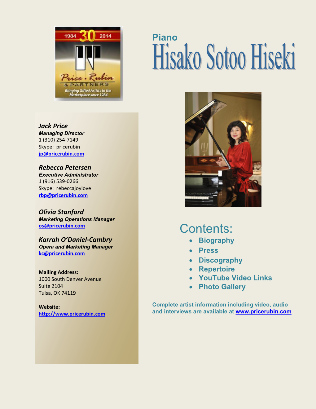 Hisako Sotoo Hiseki – Repertoire