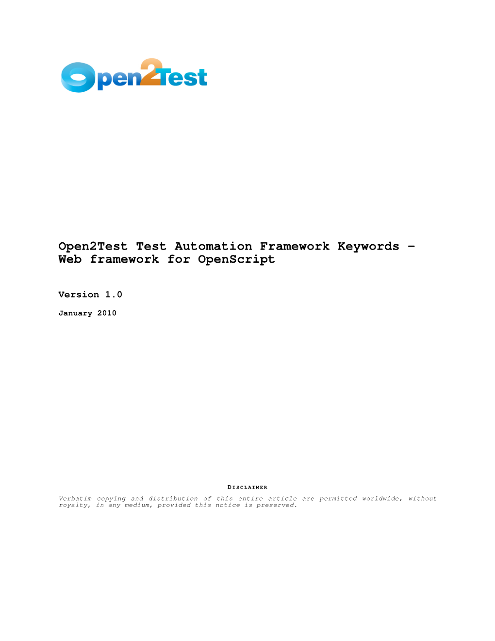 Open2test Test Automation Framework Keywords - Web Framework for Openscript