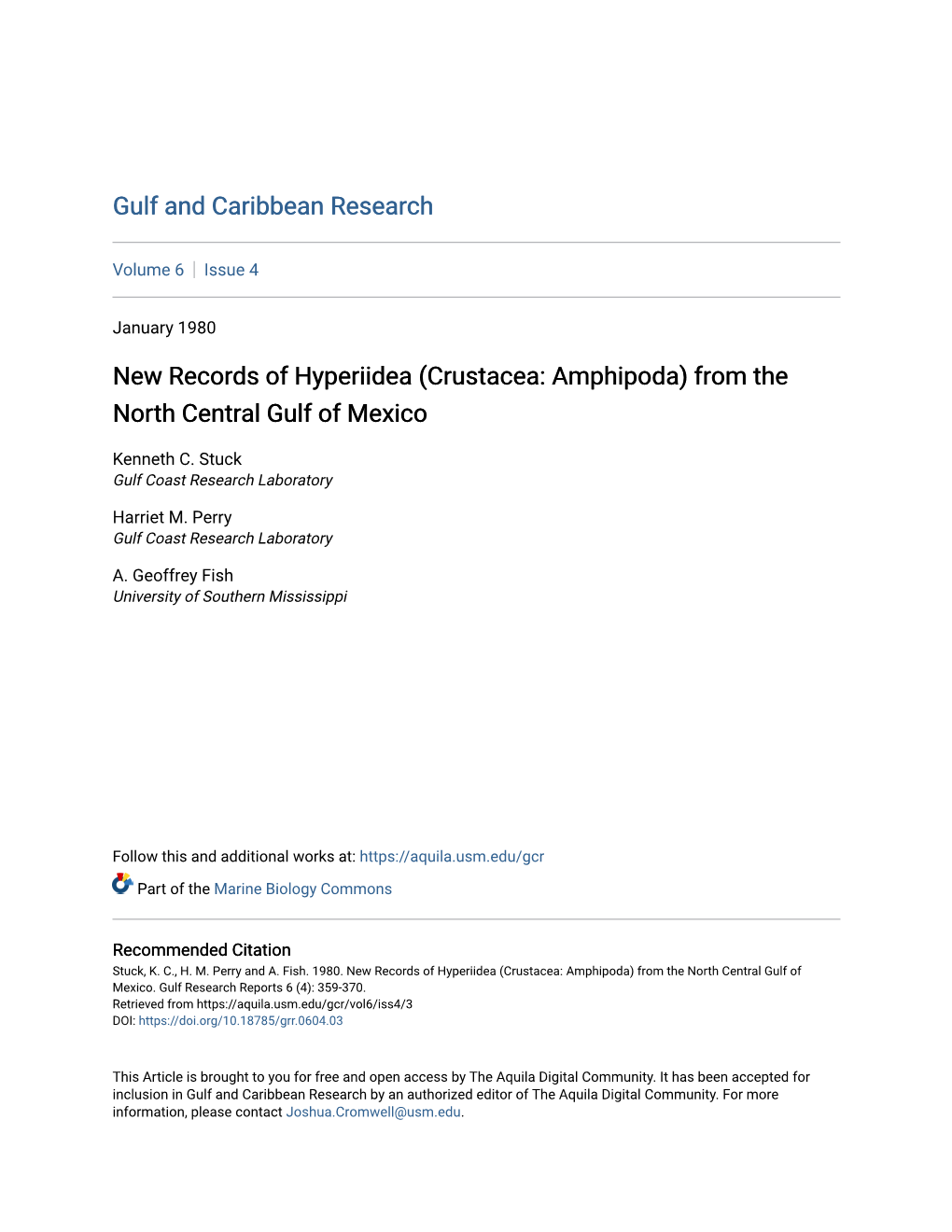 Crustacea: Amphipoda) from the North Central Gulf of Mexico