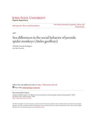 Sex Differences in the Social Behavior of Juvenile Spider Monkeys (Ateles Geoffroyi) Michelle Amanda Rodrigues Iowa State University