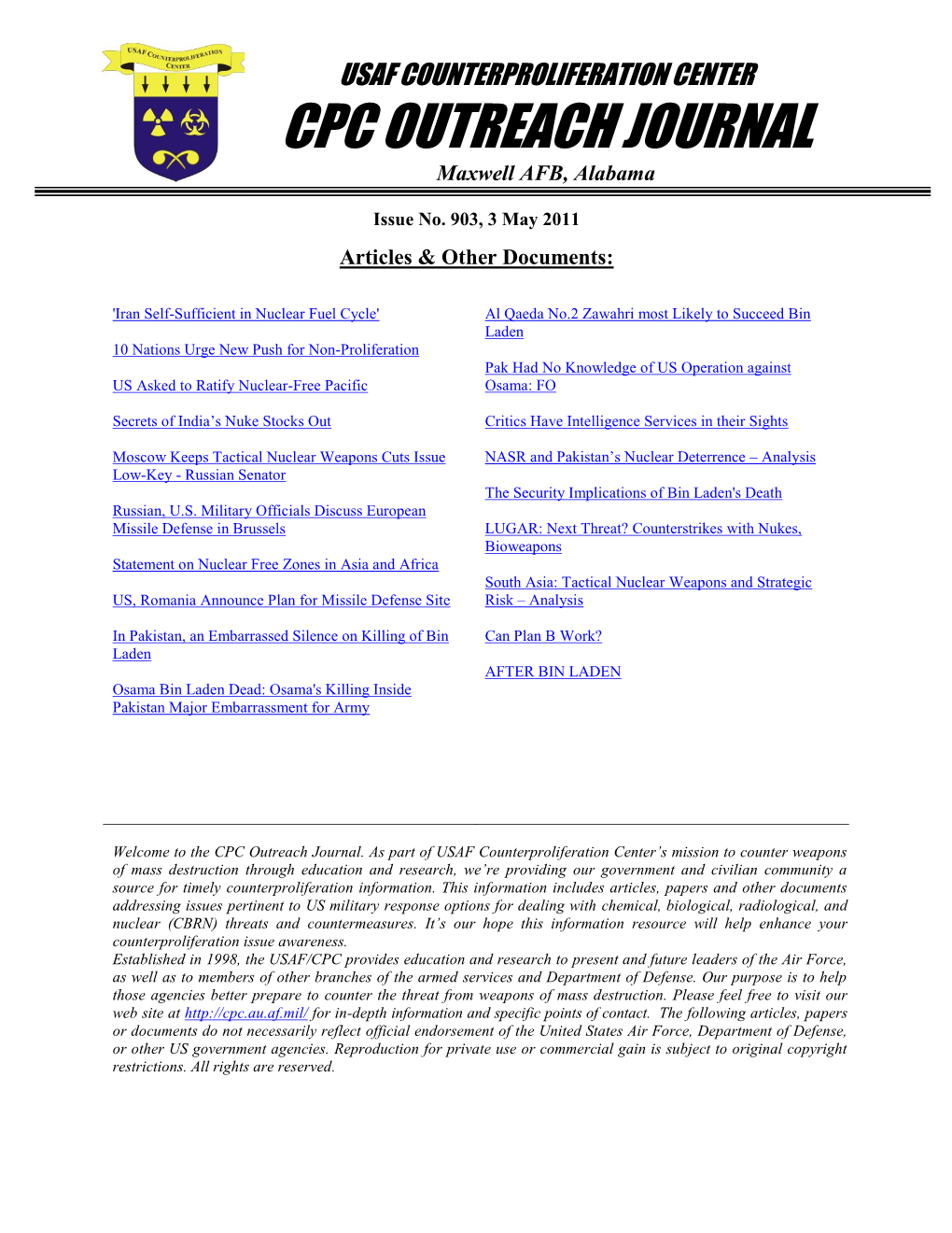 USAF Counteproliferation Center CPC Outreach Journal #903