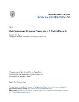 High Technology, Consumer Privacy, and U.S. National Security