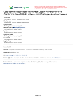Colo-Pancreaticoduodenectomy for Locally Advanced Colon Carcinoma- Feasibility in Patients Manifesting As Acute Abdomen