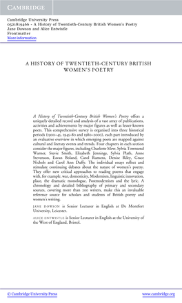A History of Twentieth-Century British Women’S Poetry Jane Dowson and Alice Entwistle Frontmatter More Information