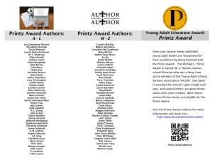 Printz Award Authors: Printz Award Authors: Young Adult Literature Award: a - L M - Z Printz Award