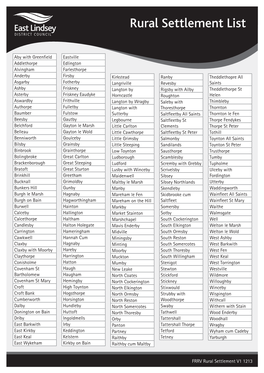 Rural Settlement List