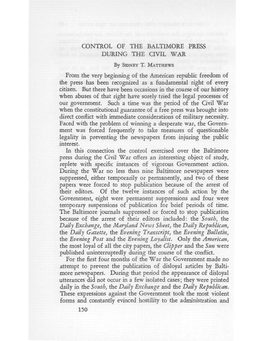 Control of the Baltimore Press During the Civil War