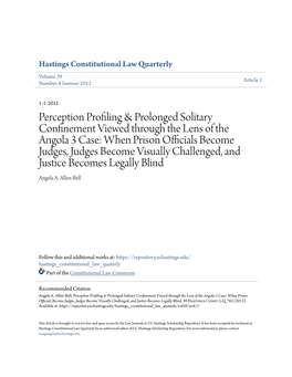 Perception Profiling & Prolonged Solitary Confinement Viewed