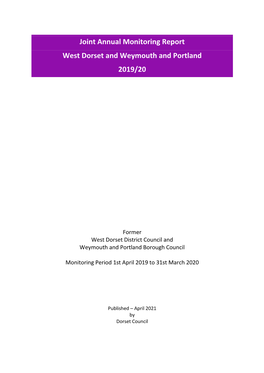 Joint Annual Monitoring Report: West Dorset and Weymouth and Portland