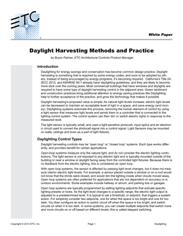Daylight Harvesting Methods and Practice by Bryan Palmer, ETC Architectural Controls Product Manager