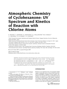 Atmospheric Chemistry of Cyclohexanone: UV Spectrum and Kinetics of Reaction with Chlorine Atoms