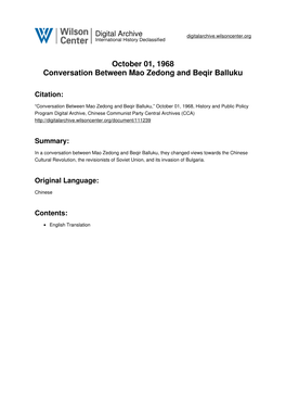 October 01, 1968 Conversation Between Mao Zedong and Beqir Balluku