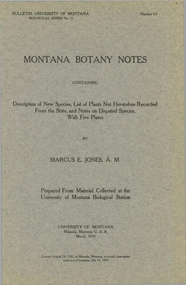 Montana Botany Notes, 1910