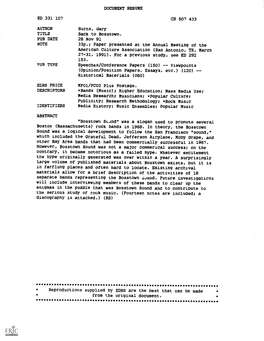 Back to Bosstown. PUB DATE 28 Nov 91 NOTE 33P.; Paper Presented at the Annual Meeting of the American Culture Association (San Antonio, TX, March 27-31, 1991)